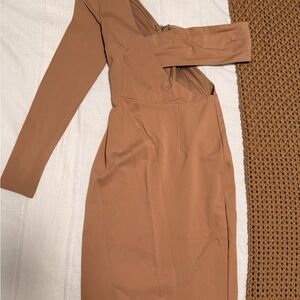 Beige one shoulder cutout bodycon dress